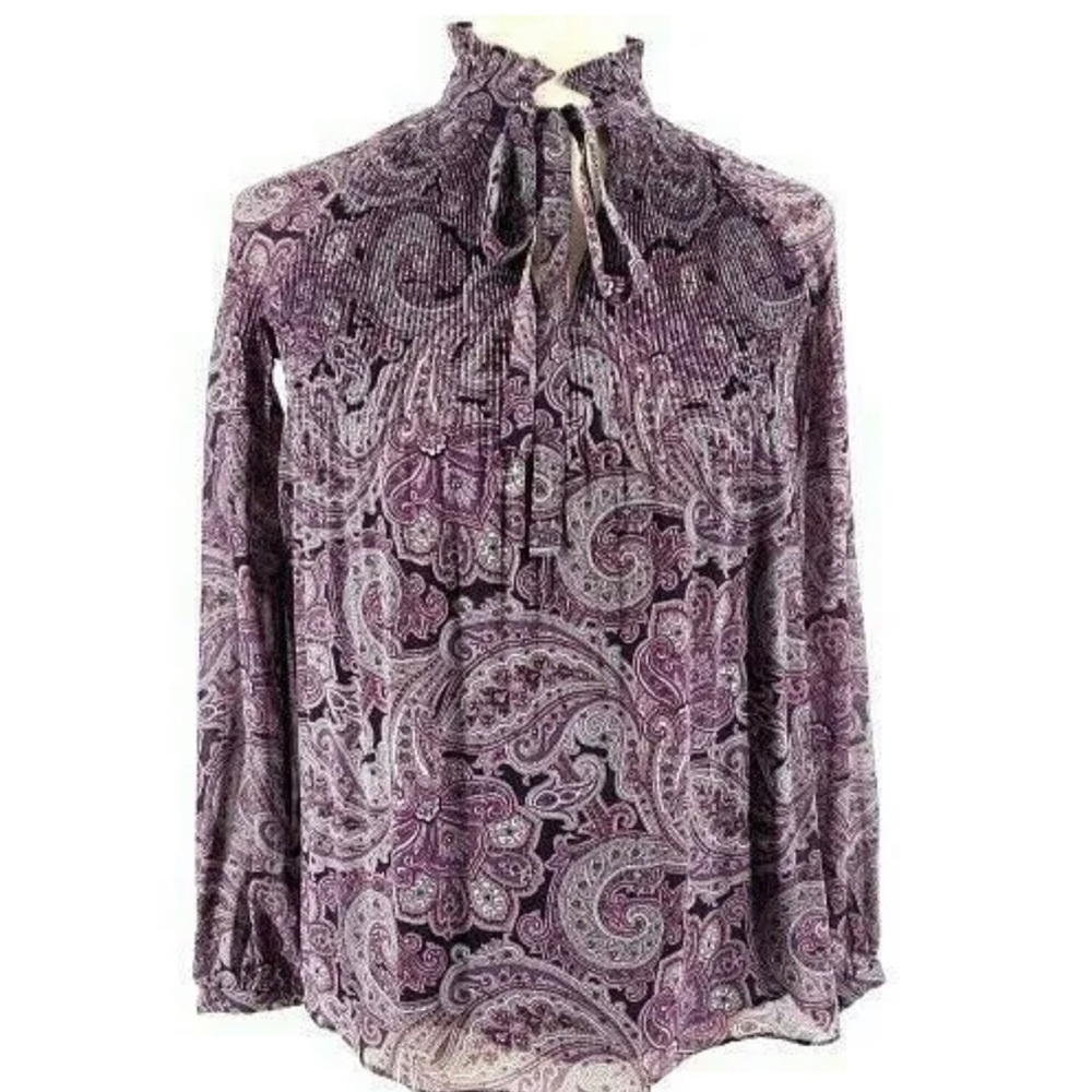 Nwt LAUREN Ralph Lauren Women’s Neck Tie Top Long Sleeve Blouse Size M